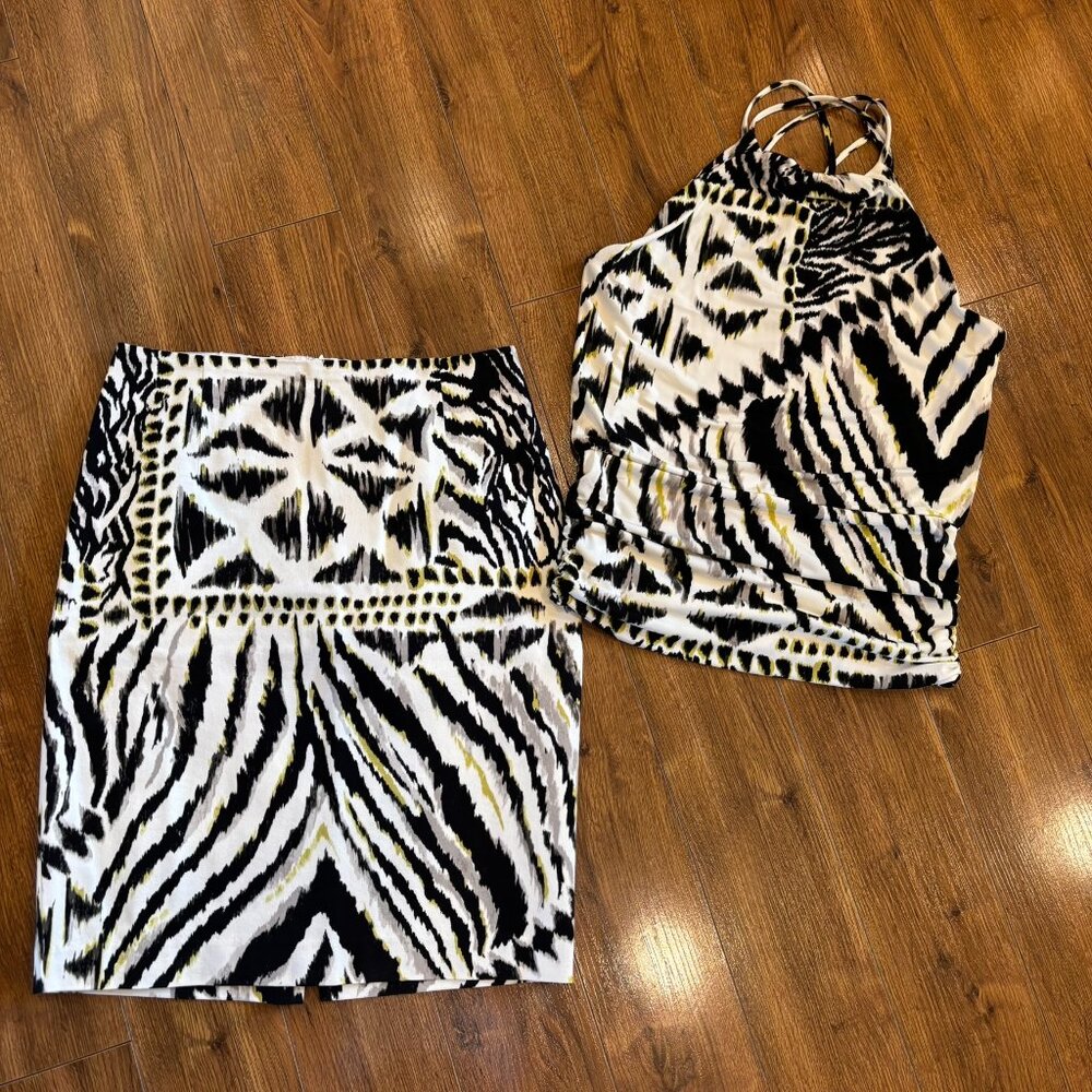 White House Black Market 2 Piece Animal Prink Skirt Tank Set S Small